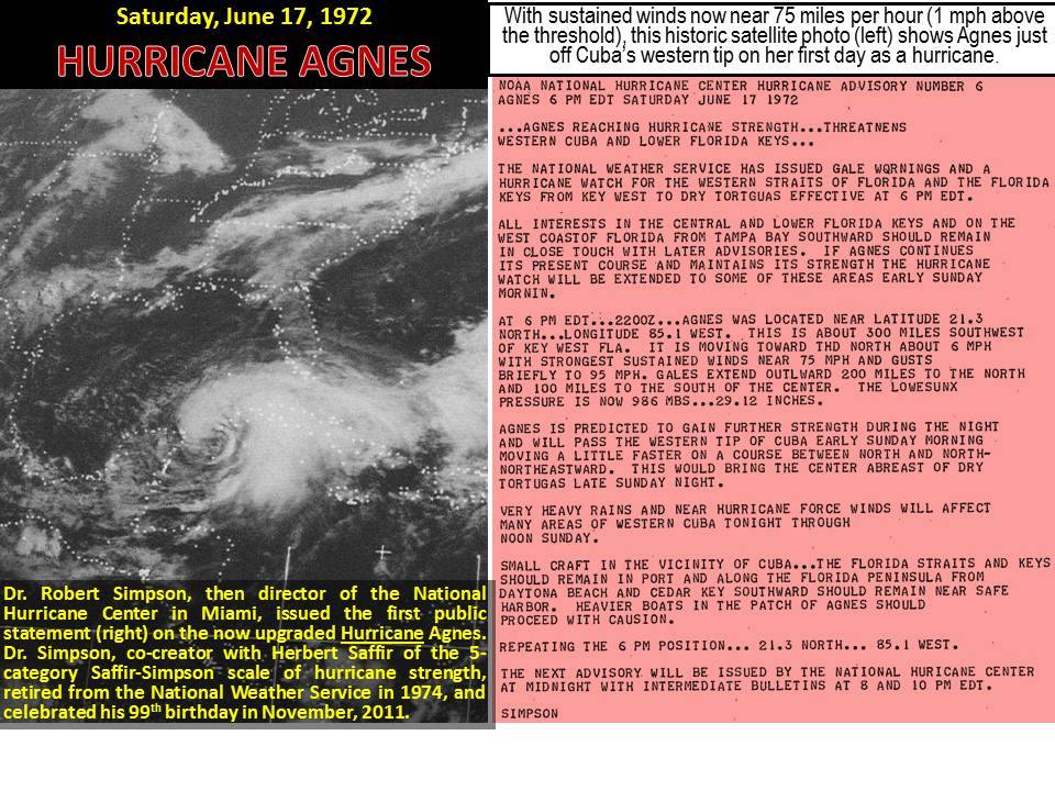 Note the lack of auto-correct back in 1972 during the typing of the hurricane statement.